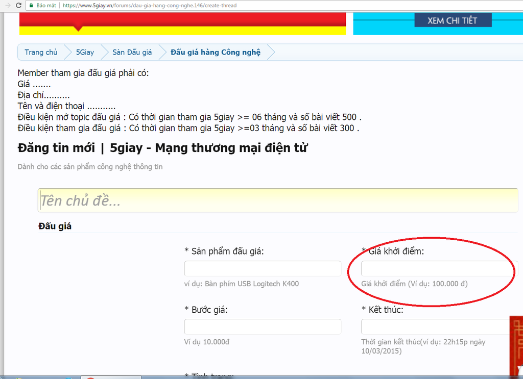 Nên loại bỏ những mục không cần thiết trong tạo topic đấu giá