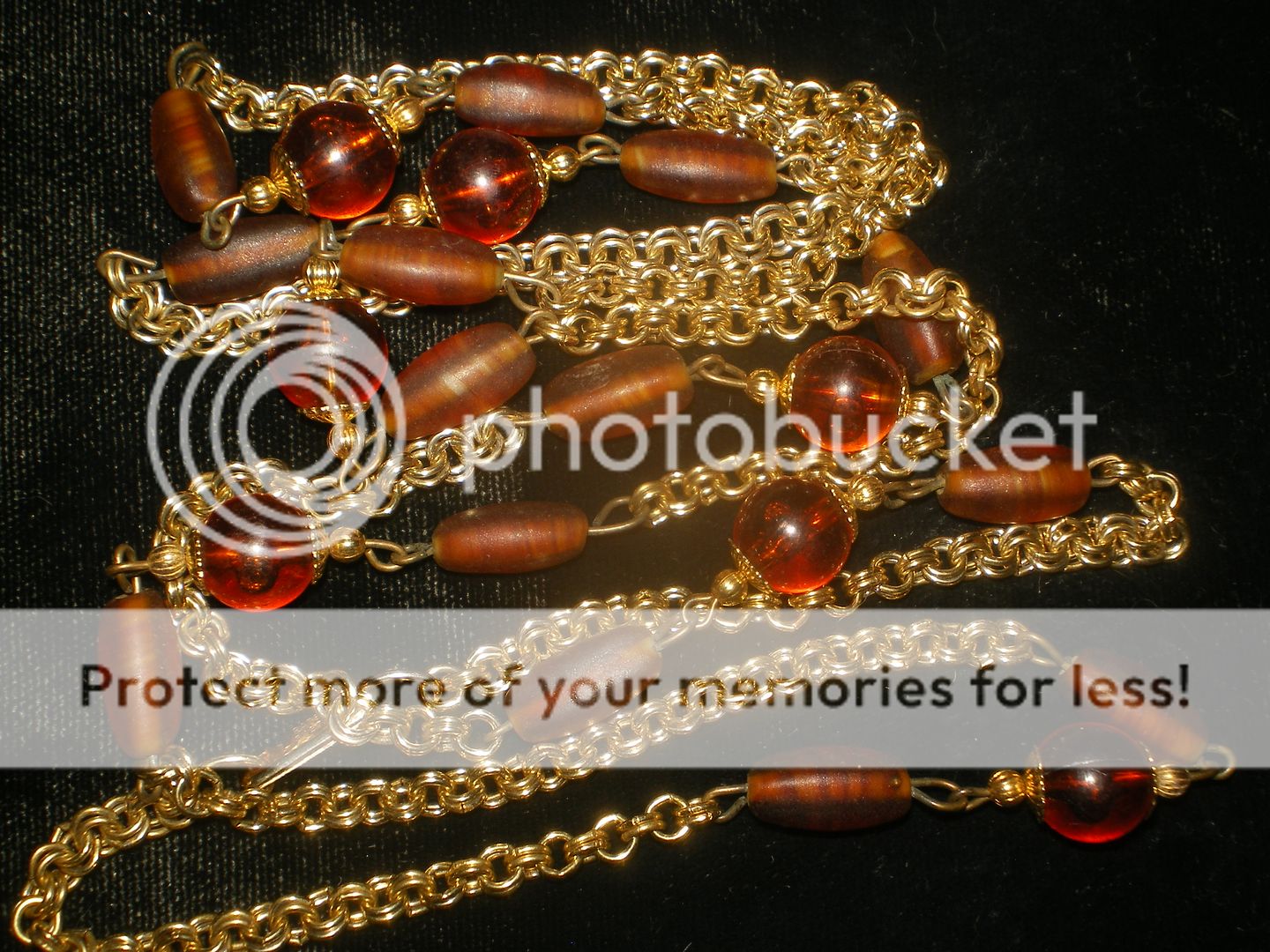 Vint. sign HOBE PATENT Goldtone ROOTBEER BEAD Necklace  