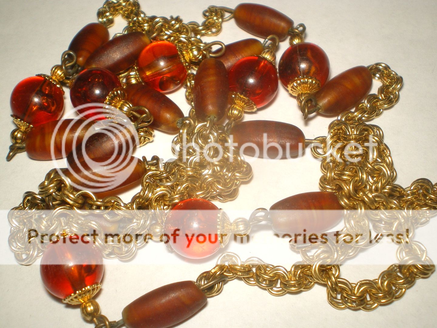 Vint. sign HOBE PATENT Goldtone ROOTBEER BEAD Necklace  