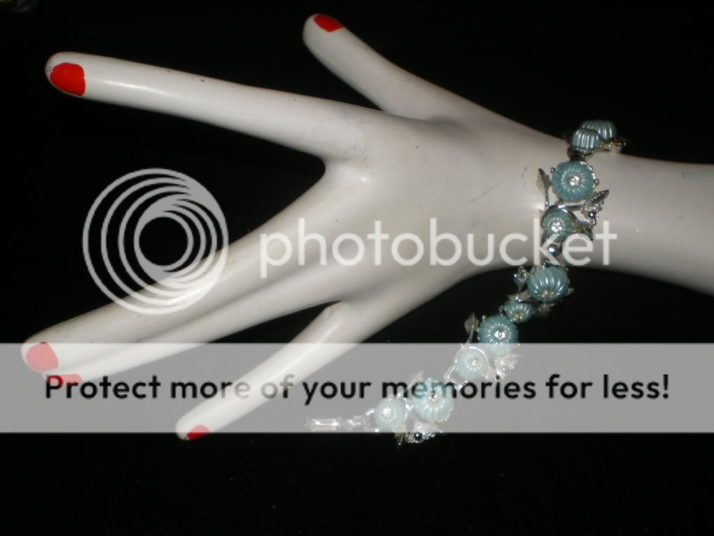 Vintage BABY BLUE CELLULOID RHINESTONE FLOWER Bracelet  