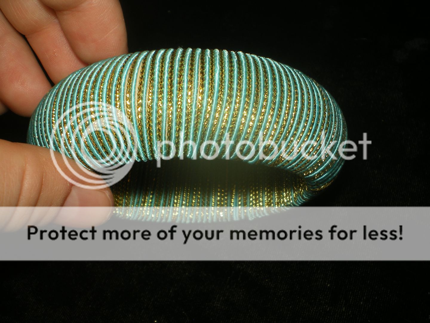 Vintage BLUE TEAL GOLD STRIPED THREADED BANGLE Bracelet  