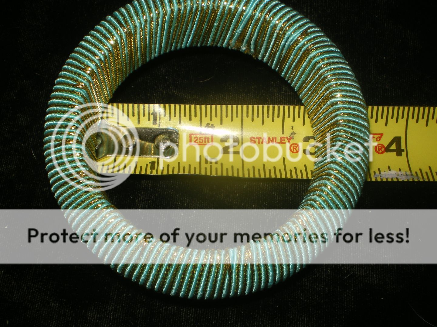 Vintage BLUE TEAL GOLD STRIPED THREADED BANGLE Bracelet  