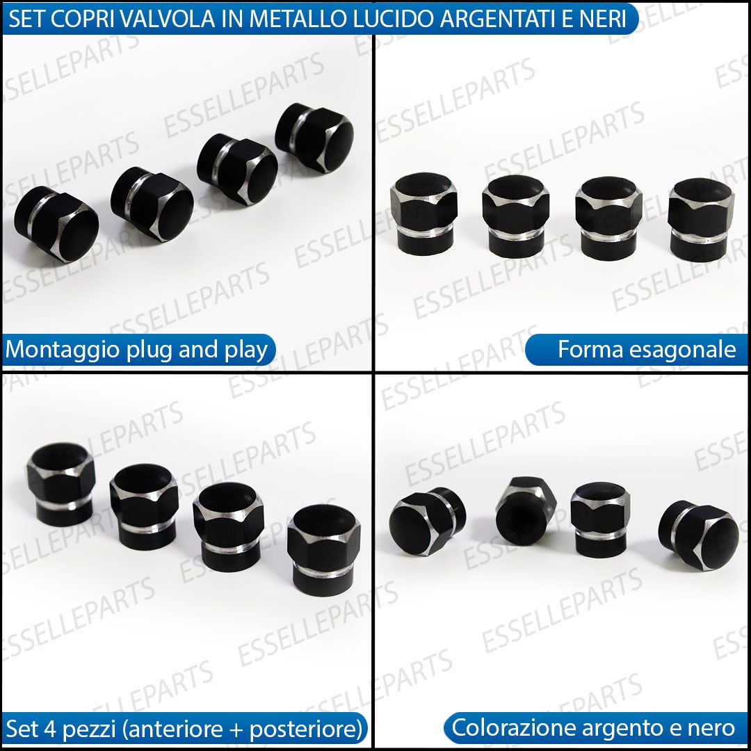 8 Tappi Per Valvole Auto In ABS Antiruggine Con Scritte - Set Per Marcatura Pneumatici (VL, VR, HL, HR), Colore Nero - 3