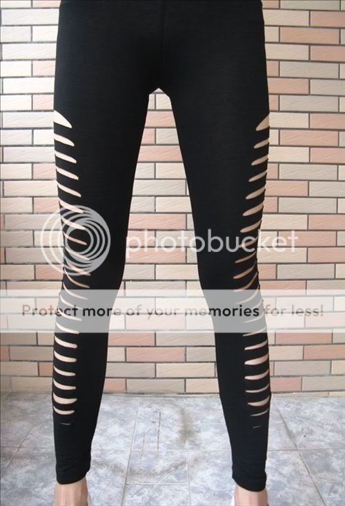 Black Side Cut Out Leggings Tight Women Cotton Pants  